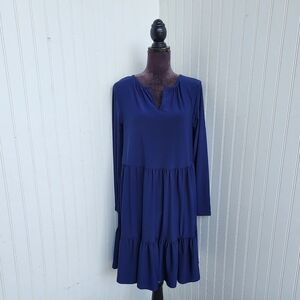 Ellen Weaver Womens Dress Tunic Babydoll Blue Tiered Long Sleeve Stretch Boho S